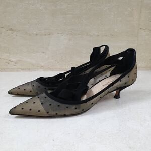 Dior Black Mesh And Suede Lovely D Polka Dot Ankle Wrap Pointed Toe Pumps sz.38